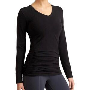 Athleta Long Sleeve Ruched Sides Black Top Size XL